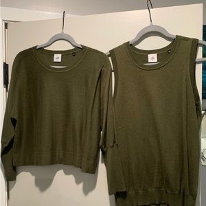 CAbi Twofer Pullover Olive Green Tank and Cropped Sweater Set Medium